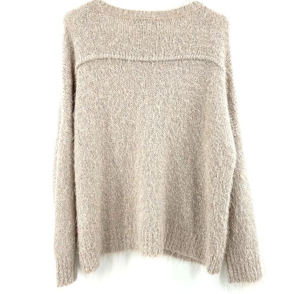 Jennifer Lopez Pullover Women's Sweater, Tan W/ Silver Threads, Sz. L *READ* - Picture 2 of 10